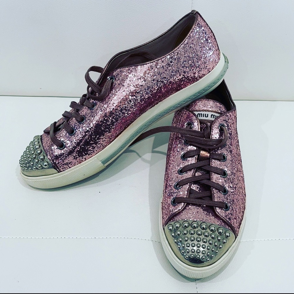 MIU MIU Pink Glitter Sneakers Sz 40